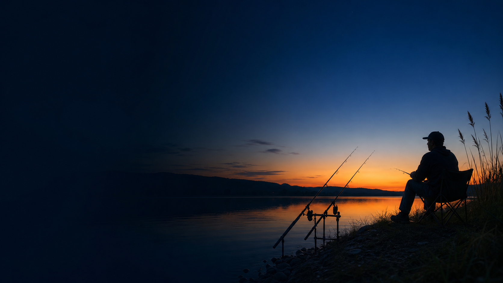 Pescar la răsărit pe un lac cețos